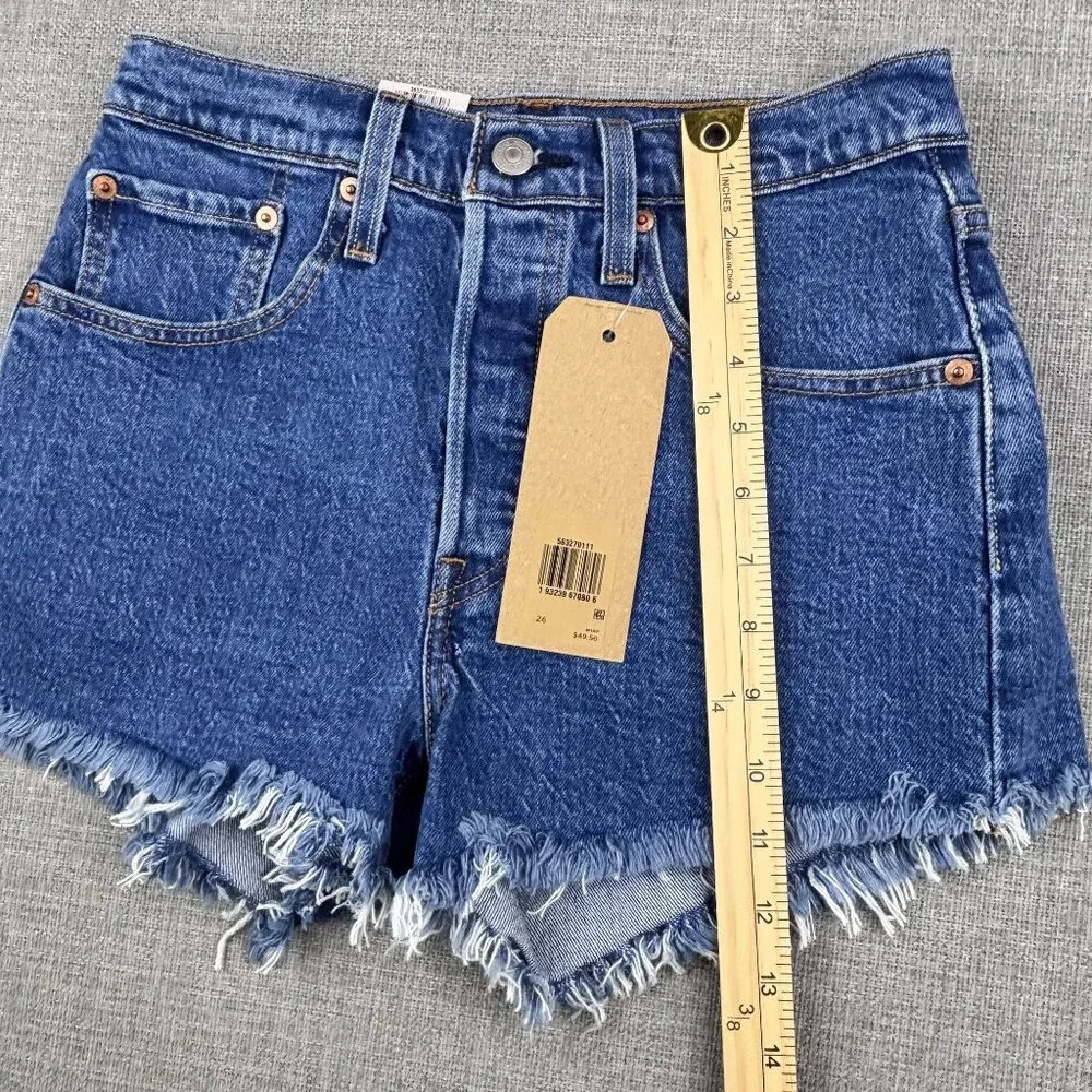Levis 501 Womens High-Rise Denim Shorts Size 26 Frayed Hem Classic Blue Wash. - Picture 4 of 13